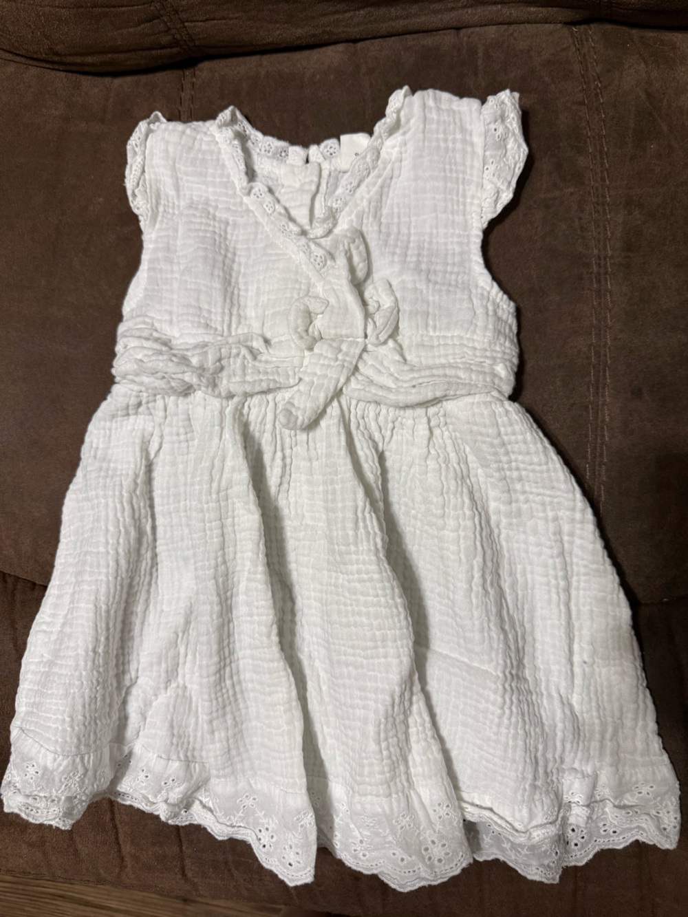 SHEIN White Gauze Ruffle Tie Waist Dress